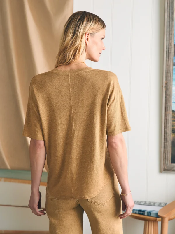 Oceanside Linen V-Neck Tee - Antique Bronze