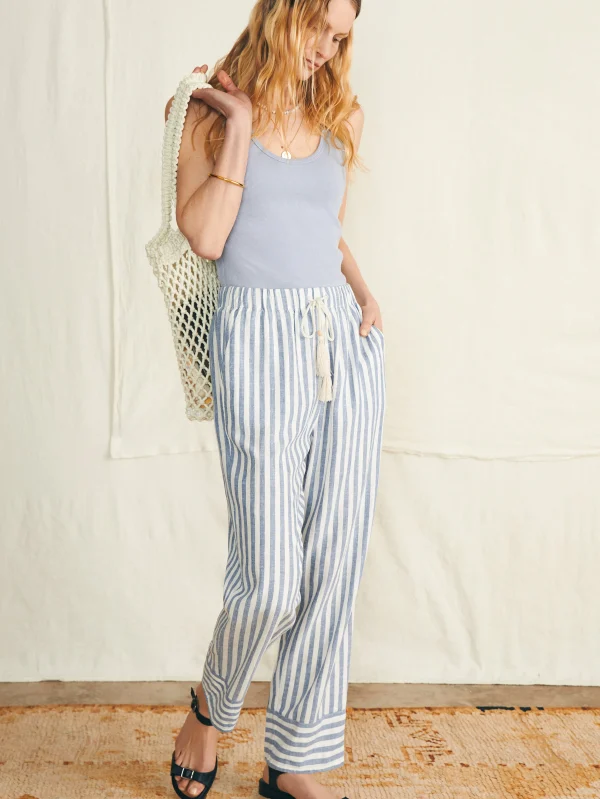 Pacific Beach Linen Pant - Blue Lucy Stripe