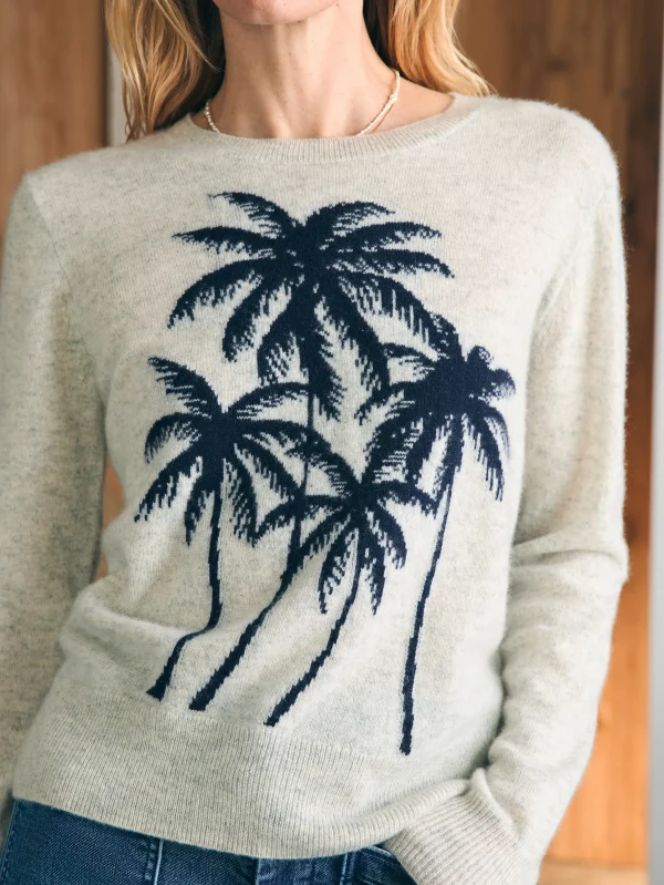 Palm Coast Cashmere Crew - Navy Palm Horizon