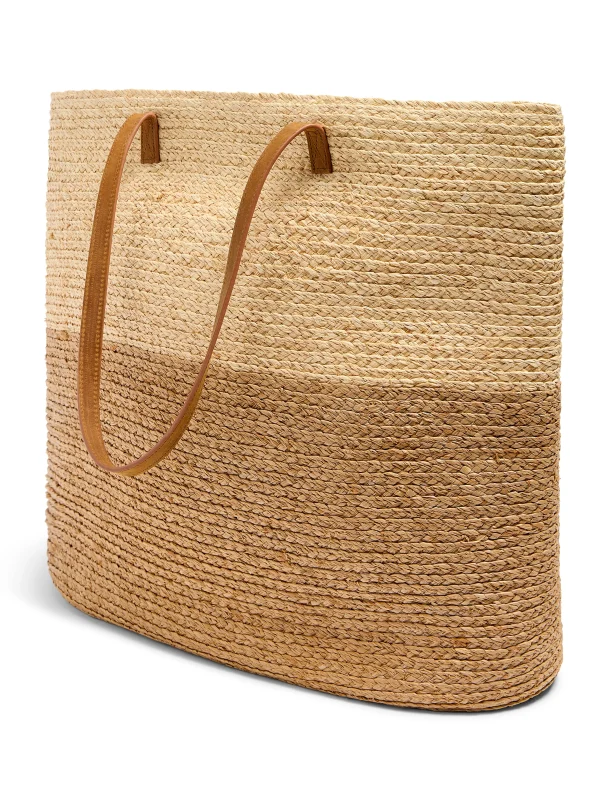 Raffia Colorblock Tote - Natural