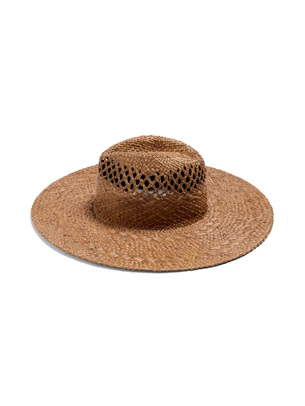 Raffia Mixed Stitch Fedora - Dark Brown