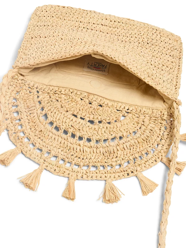 Raffia Tassel Clutch - Natural