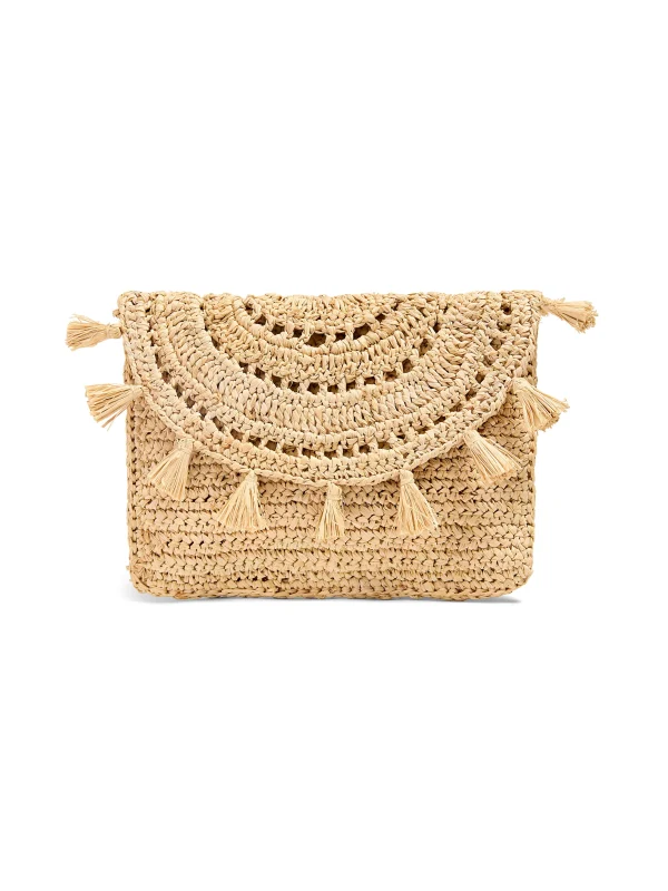 Raffia Tassel Clutch - Natural