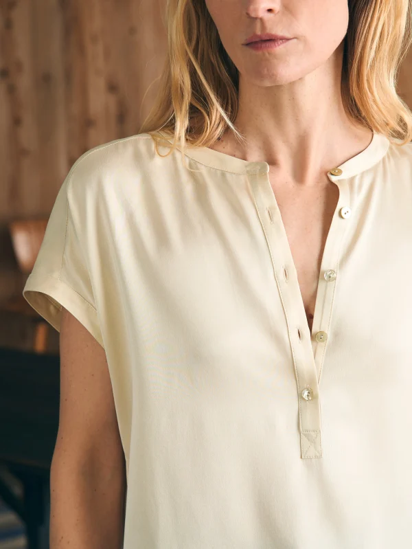 Sandwashed Silk Desmond Top - Pearled Ivory