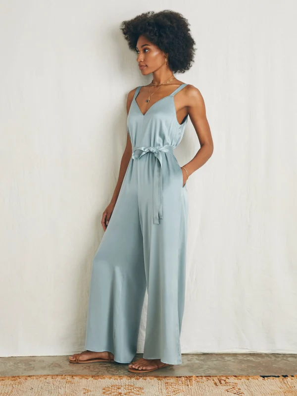 Sandwashed Silk Jumpsuit - Silver Blue