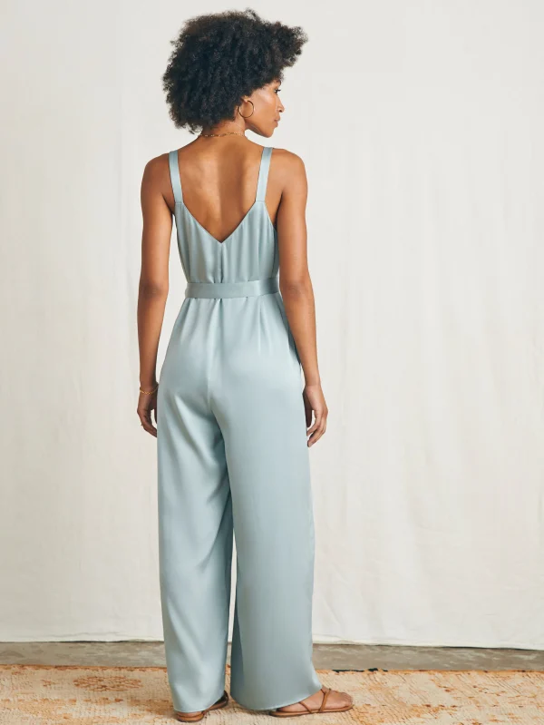 Sandwashed Silk Jumpsuit - Silver Blue