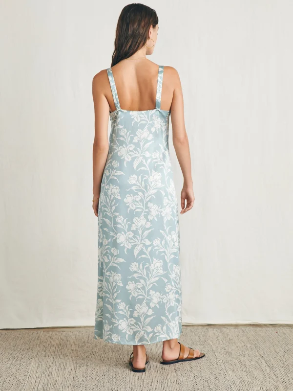 Sandwashed Silk Slip Dress - Silver Blue Chiyoda Floral