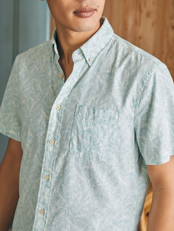 Short-Sleeve Breeze Shirt - Teal Jungle Leaf Print