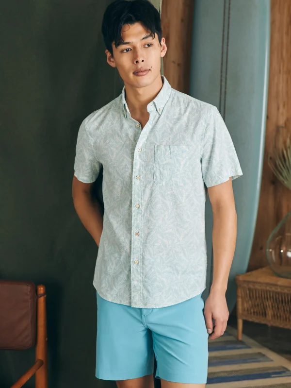 Short-Sleeve Breeze Shirt - Teal Jungle Leaf Print