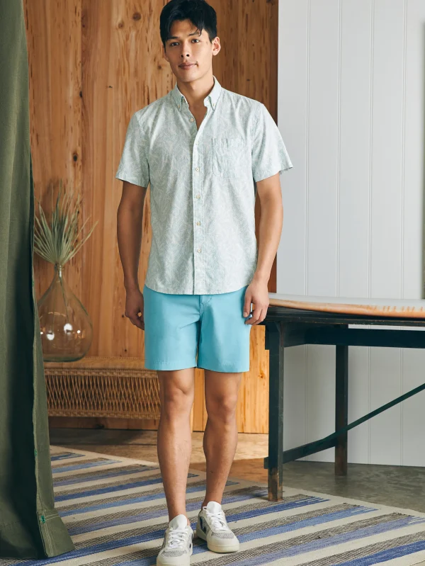 Short-Sleeve Breeze Shirt - Teal Jungle Leaf Print