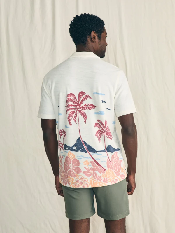 Short-Sleeve Cabana Towel Terry Shirt - Scenic Volcanic Island