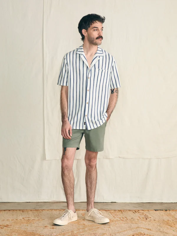 Short-Sleeve Cabana Towel Terry Shirt - Ivory Storm Stripe