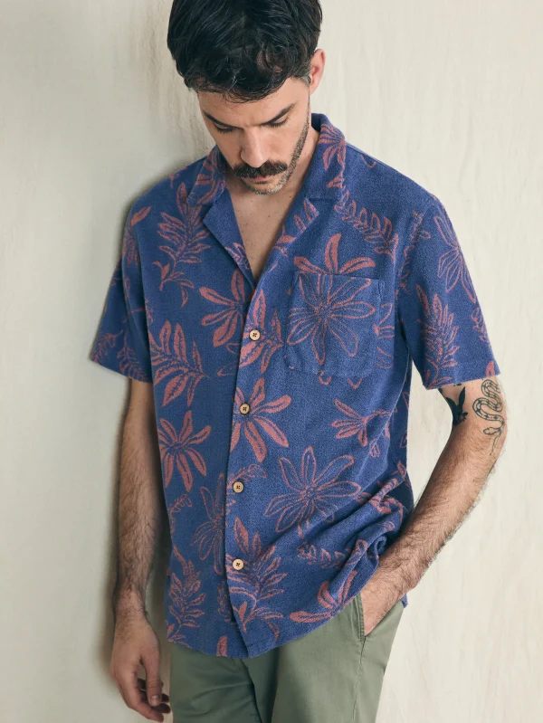 Short-Sleeve Cabana Towel Terry Shirt - Twilight Coral Floral