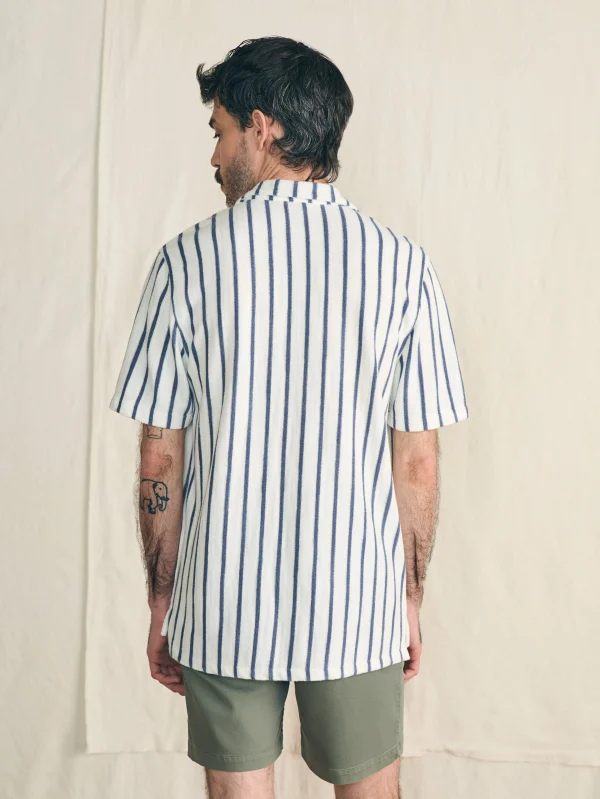 Short-Sleeve Cabana Towel Terry Shirt - Ivory Storm Stripe