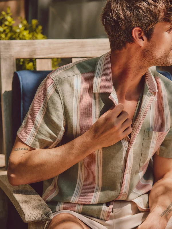 Short-Sleeve Hemp Blend Camp Shirt - Forest Isle Stripe