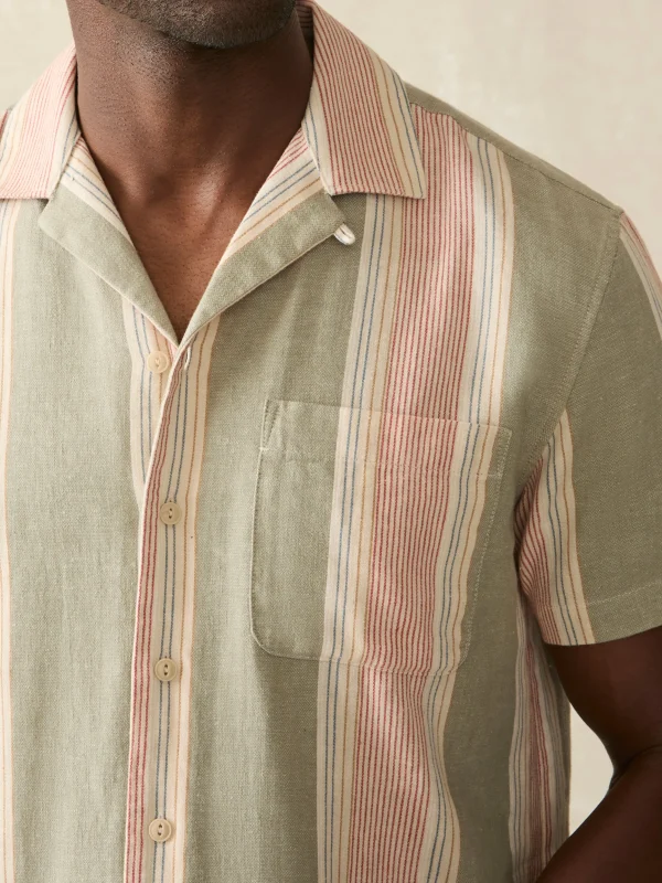 Short-Sleeve Hemp Blend Camp Shirt - Forest Isle Stripe