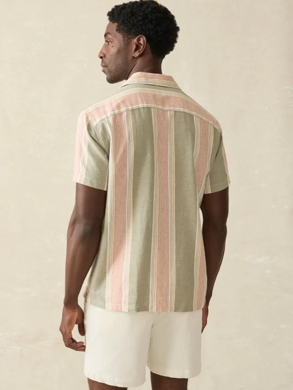 Short-Sleeve Hemp Blend Camp Shirt - Forest Isle Stripe