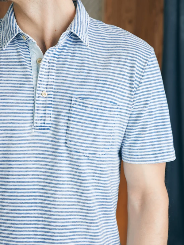 Short-Sleeve Indigo Polo Shirt - Azure Stream Stripe