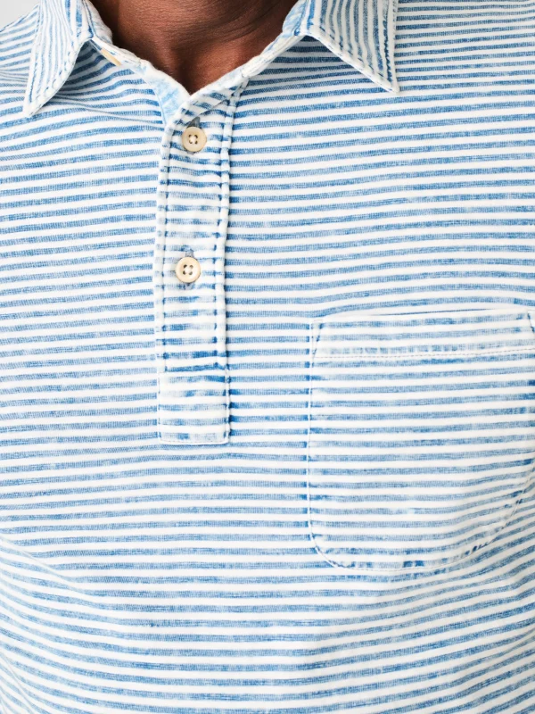 Short-Sleeve Indigo Polo Shirt - Salt Wash Indigo Stripe