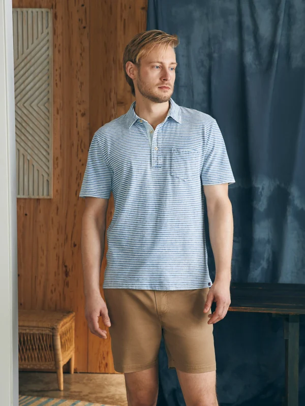 Short-Sleeve Indigo Polo Shirt - Azure Stream Stripe