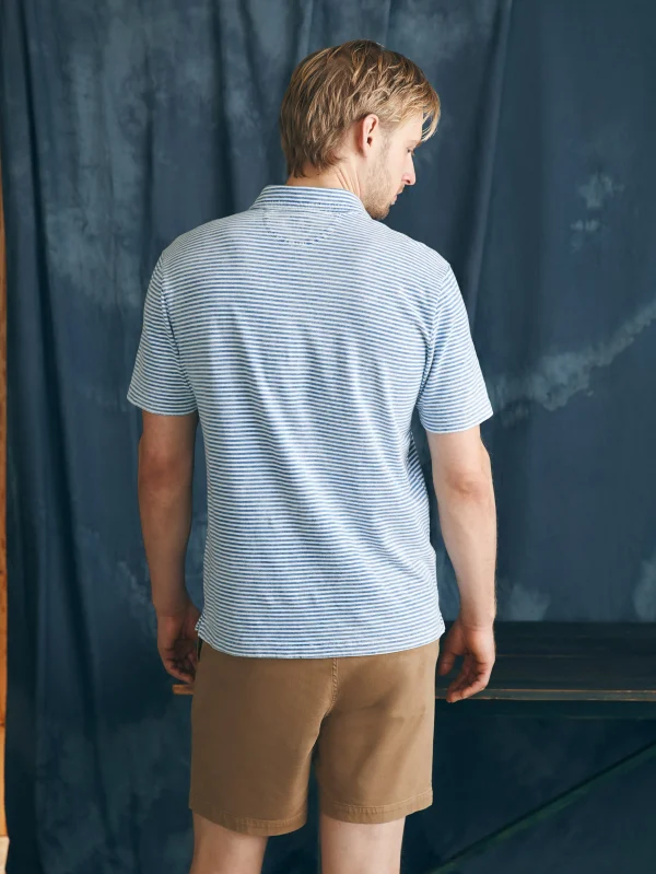 Short-Sleeve Indigo Polo Shirt - Azure Stream Stripe