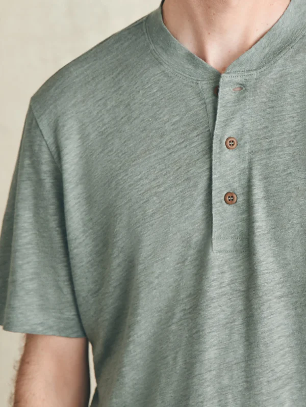 Short-Sleeve Linen Henley - Desert Olive