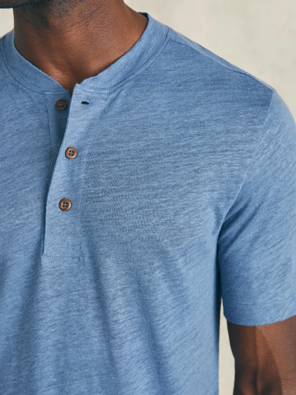 Short-Sleeve Linen Henley - Breaker Blue