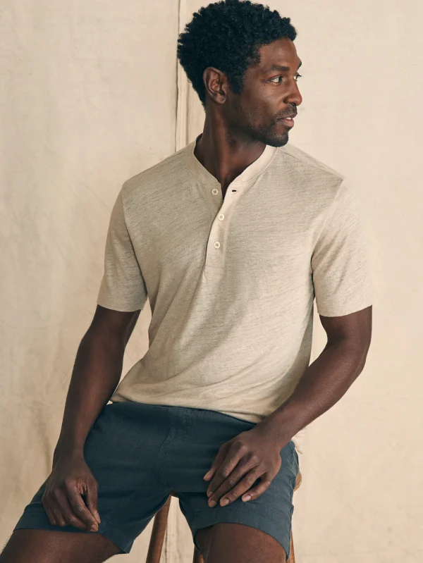 Short-Sleeve Linen Henley - Natural