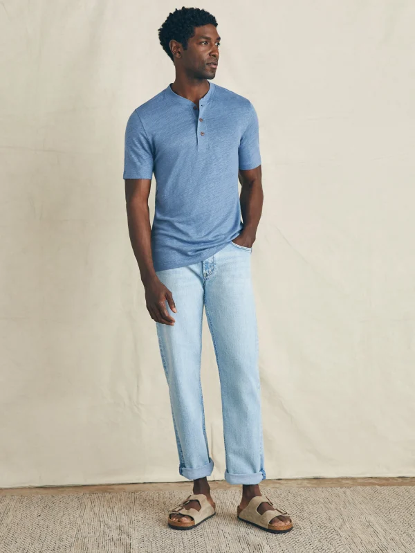 Short-Sleeve Linen Henley - Breaker Blue