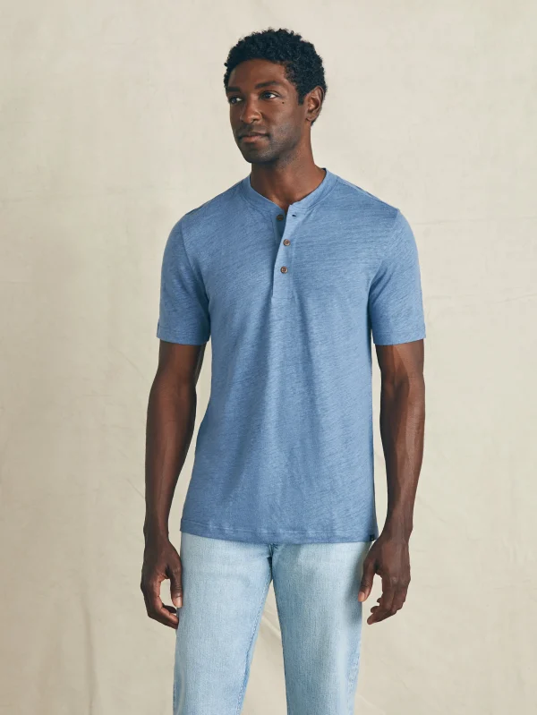 Short-Sleeve Linen Henley - Breaker Blue