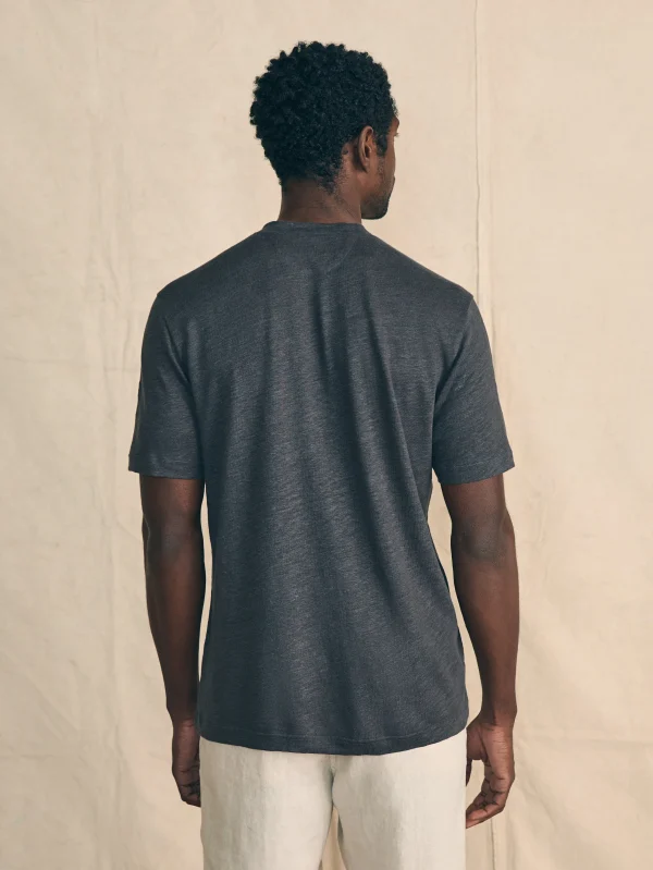 Short-Sleeve Linen Henley - Black Iron