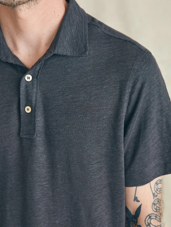 Short-Sleeve Linen Polo - Black Iron