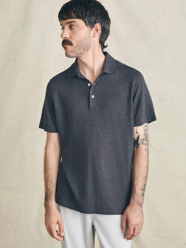 Short-Sleeve Linen Polo - Black Iron