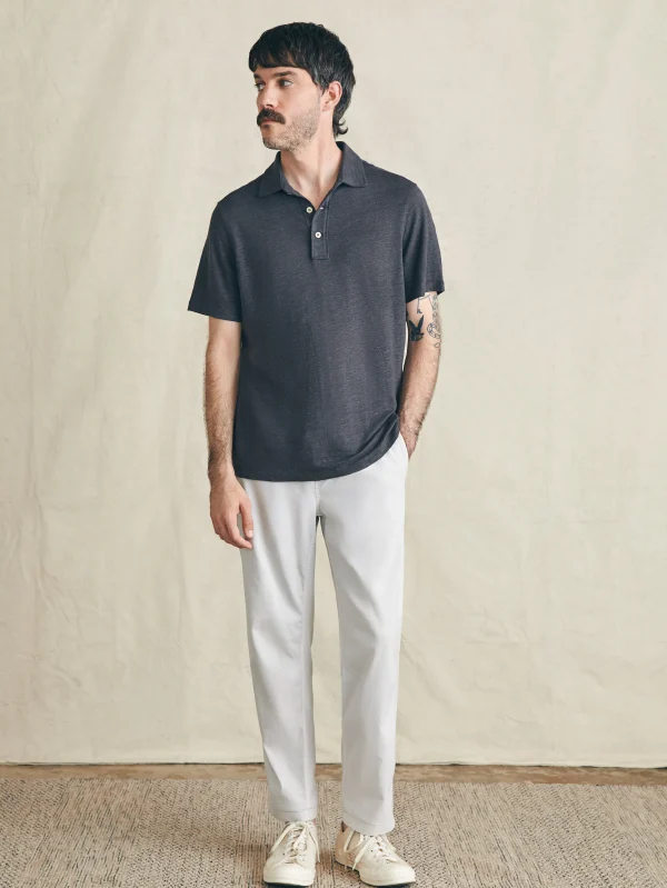 Short-Sleeve Linen Polo - Black Iron