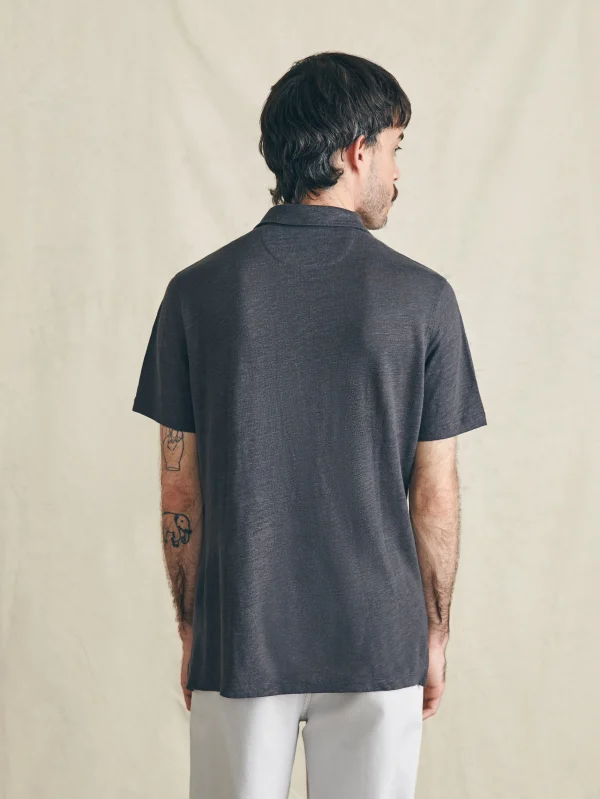 Short-Sleeve Linen Polo - Black Iron