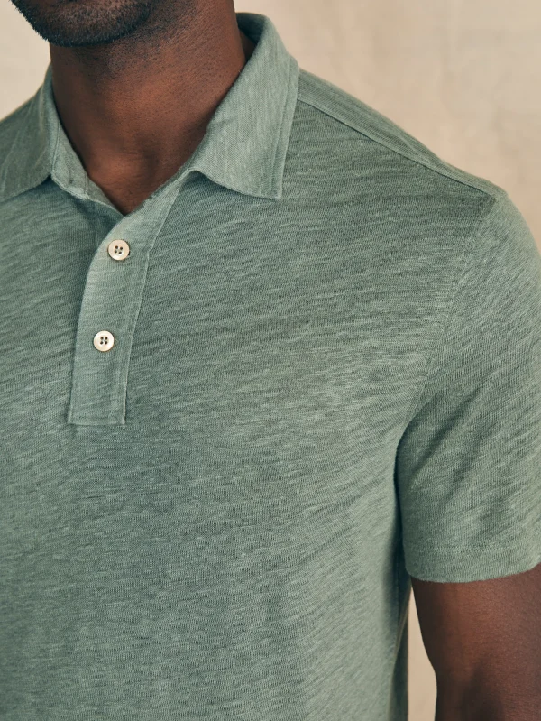 Short-Sleeve Linen Polo - Desert Olive