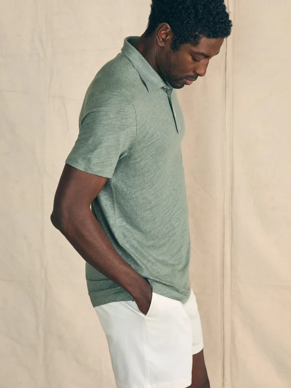 Short-Sleeve Linen Polo - Desert Olive