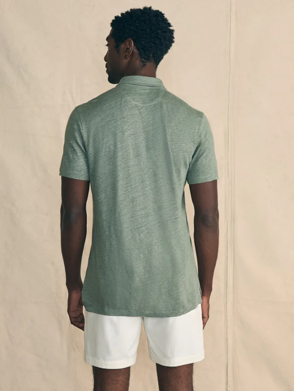 Short-Sleeve Linen Polo - Desert Olive