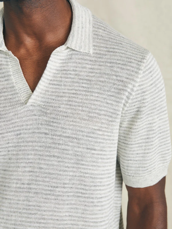 Short-Sleeve Linen Sweater Polo - Ivory Steel Feeder