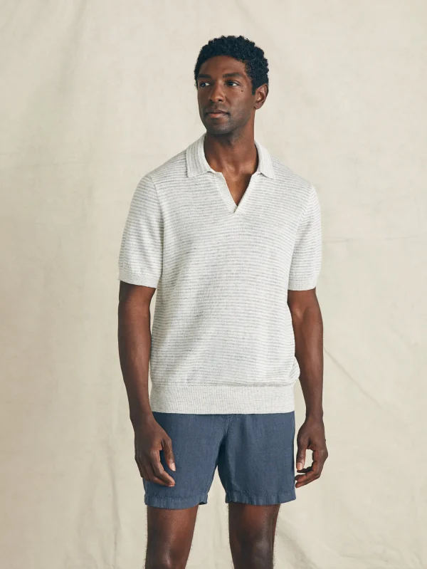 Short-Sleeve Linen Sweater Polo - Ivory Steel Feeder