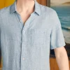 Short-Sleeve Palma Linen Shirt - Blue Basketweave