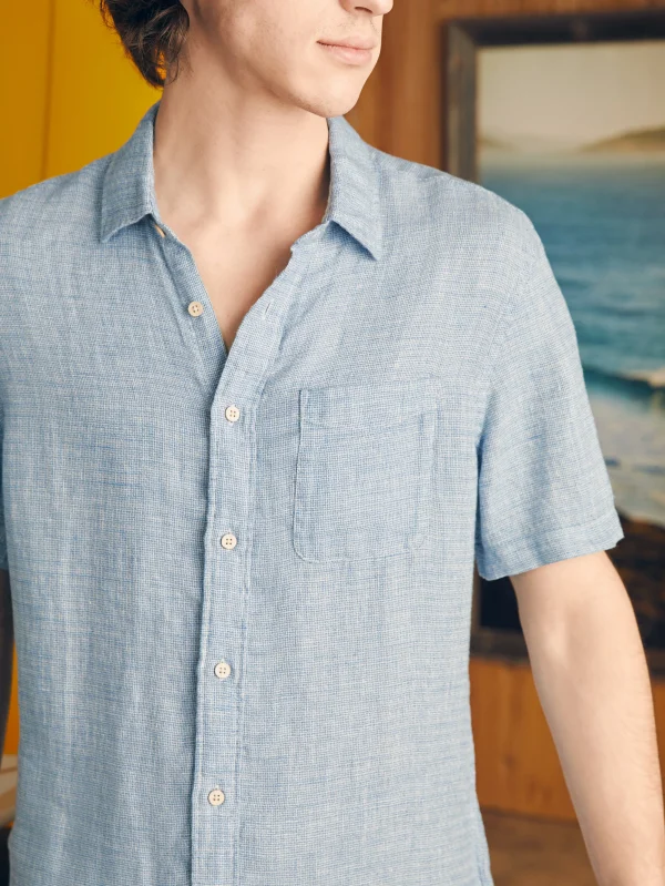 Short-Sleeve Palma Linen Shirt - Blue Basketweave