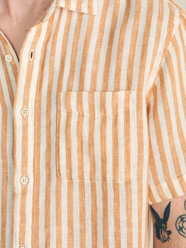 Short-Sleeve Palma Linen Shirt - Gold Ivory Stripe