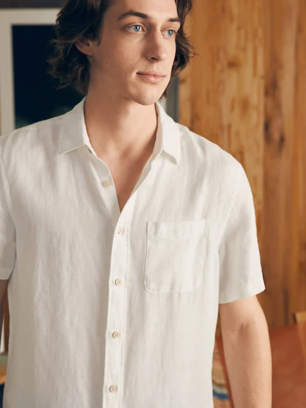 Short-Sleeve Palma Linen Shirt - Bright White Basketweave