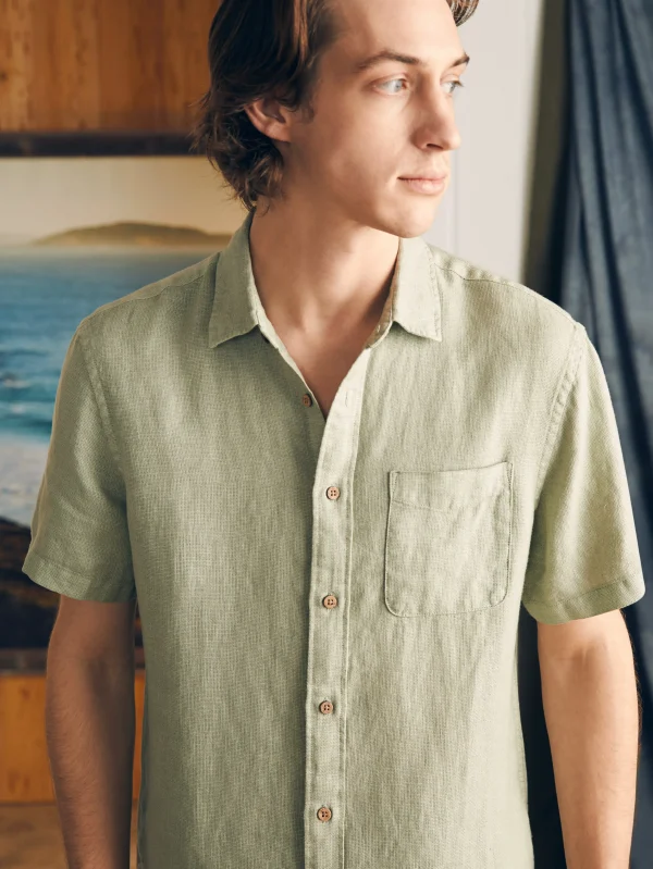 Short-Sleeve Palma Linen Shirt - Canyon Olive Basketweave