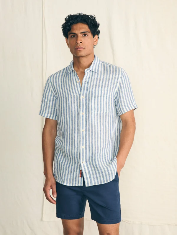 Short-Sleeve Palma Linen Shirt - Horizon Ivory Stripe