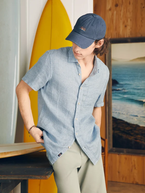 Short-Sleeve Palma Linen Shirt - Blue Basketweave