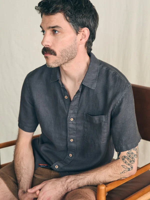 Short-Sleeve Palma Linen Shirt - Washed Black Basketweave