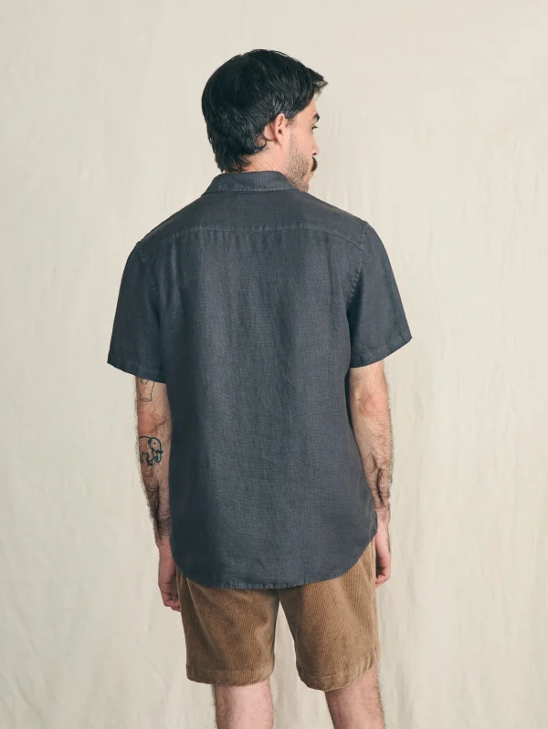 Short-Sleeve Palma Linen Shirt - Washed Black Basketweave