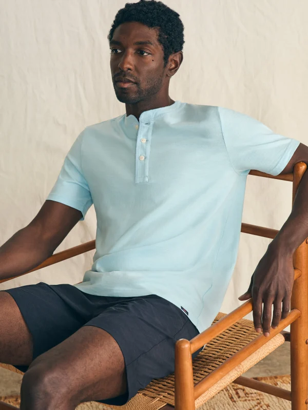 Short-Sleeve Sunwashed Henley - Blue Oasis